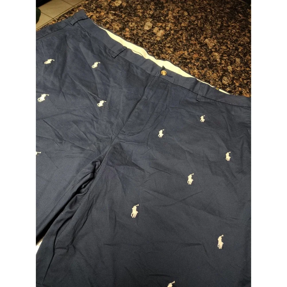 Polo Ralph Lauren Mens Navy Blue All Over Pony Logo Chino Shorts 44 Classic Fit